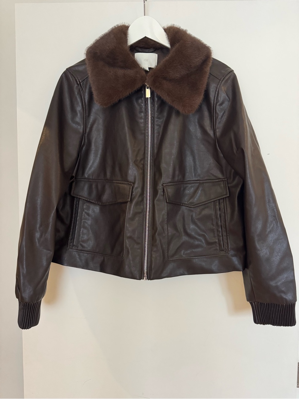 Classic Brown Faux Leather Jacket with Fur Collar